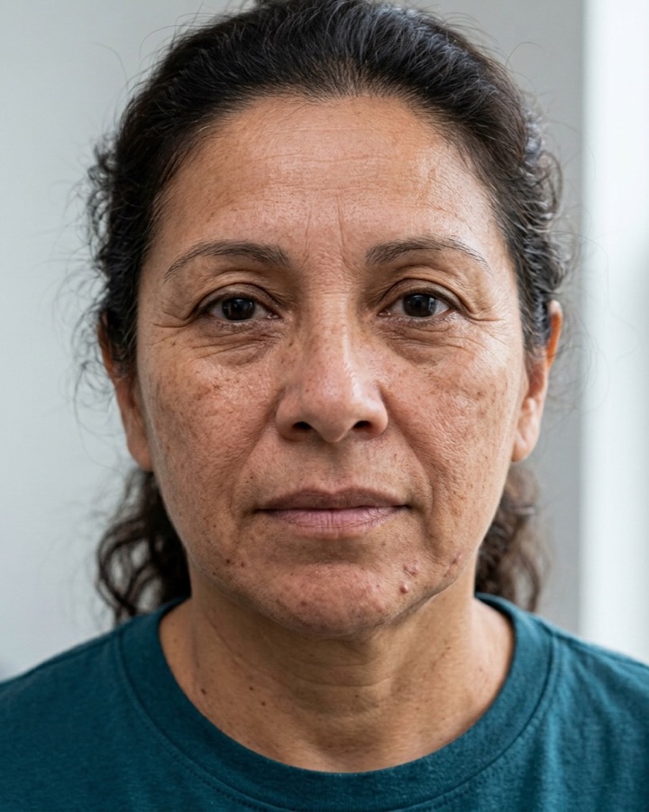 Paciente antes del tratamiento, con manchas y textura irregular